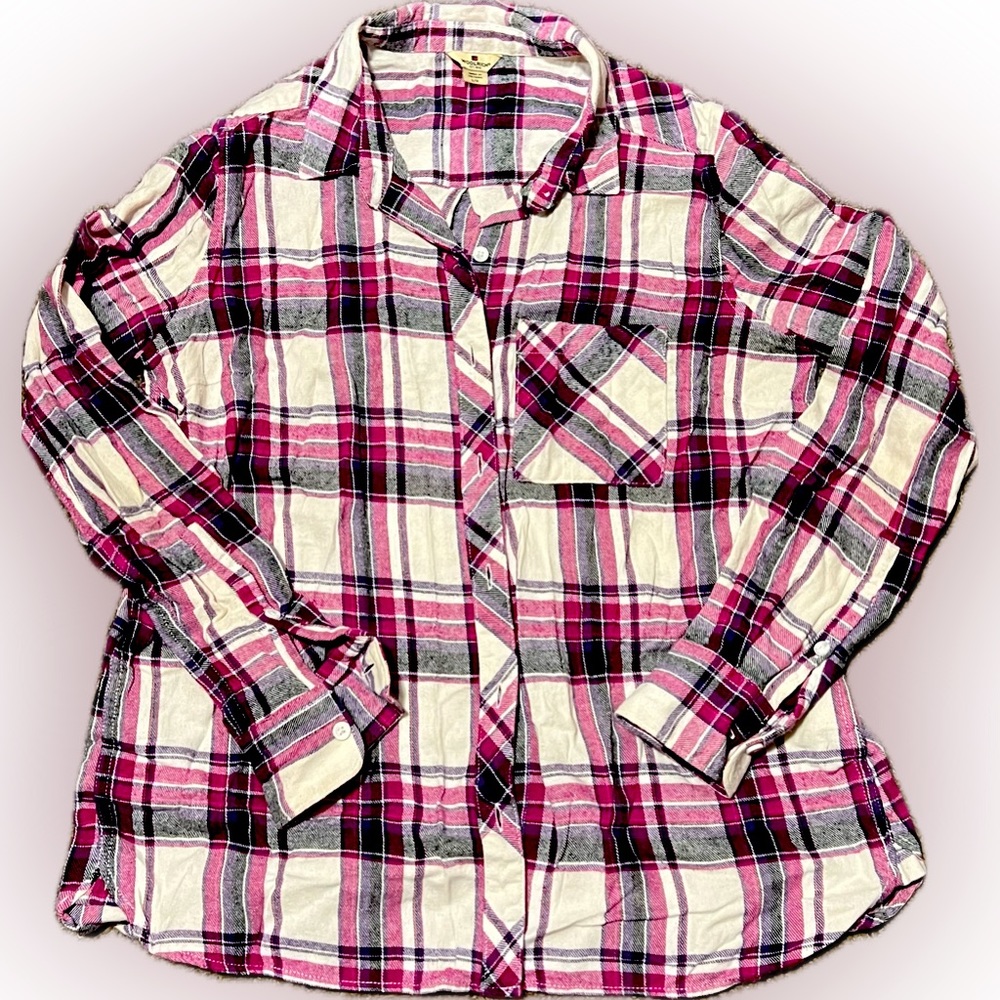 WOOLRICH | LG | WOMENS | BUTTON FLANNEL | PINK / PURPLE / WHITE | PLAID
